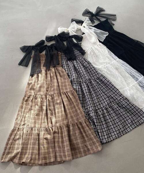 MAJESTIC LEGON ワンピース 肩リボンシャーリングワンピース