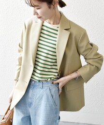 SHIPS any ノーカラー ツイード ジャケットNAVYBLUE 24SS セール】〈セレモニー対応可〉スラブ ツイード ノーカラー