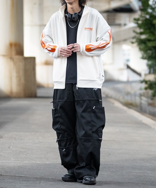 新品　25年春夏　スラッシャー　USA規格　トラックジャケット　フレイム　黒　L THRASHER ジャージ Flame Sleeve TRACK JACKET/スラッシャー