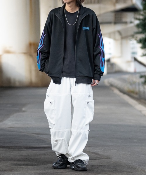 新品　25年春夏　スラッシャー　USA規格　トラックジャケット　フレイム　黒　L THRASHER ジャージ 「at」「THRASHER/スラッシャー」FLAME TRACK