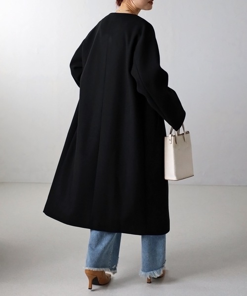 「&HALF」 「noa-ge」ノーカラーコート M グレー レディース_画像4