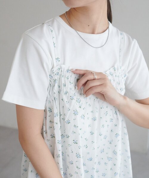 ハンドメイド　小花柄カムソンコーデュロイ　立ち襟バルーンチュニック ハンドメイド 小花柄カムソンコーデュロイ 立ち襟バルーン