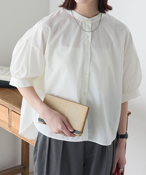 BONLECILL ブラウス シャツ バックシャーリングバンドカラー
