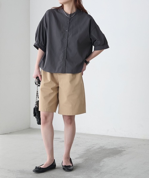 ブラウス シャツ バックシャーリング シアーブラウス レディース BONLECILL ブラウス シャツ バックシャーリングバンドカラー