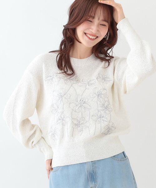 DRESKIP（ドレスキップ） ニット セーター 「S-LL」花柄刺繍ブークレ 