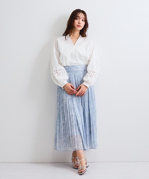 QUEENS COURT ブラウス シャツ レース切替スキッパーシャツ