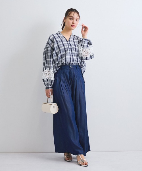 ブラウス シャツ レース切替スキッパーシャツ「洗濯機で洗える」 レディース QUEENS COURT ブラウス シャツ レース切替スキッパーシャツ