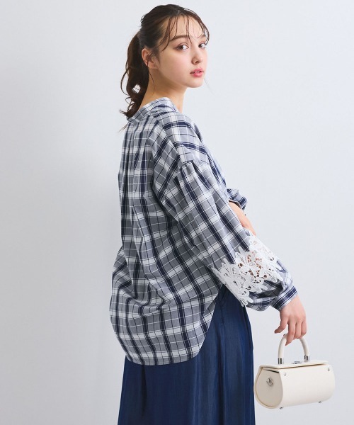 QUEENS COURT ブラウス シャツ レース切替スキッパーシャツ