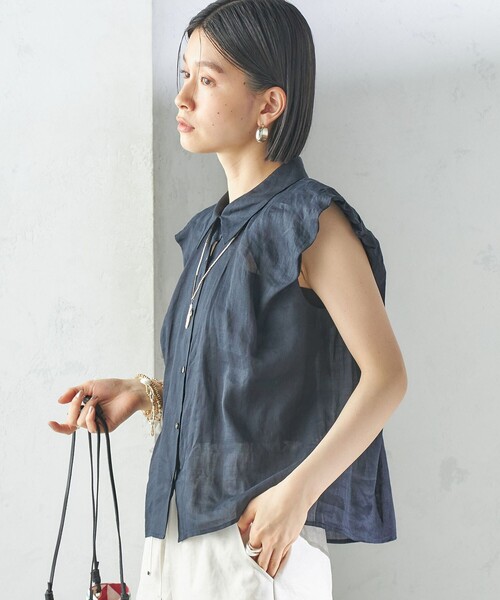 美品☆ビアズリー 麻 ラミーシアーブラウス 後ろギャザー ドルマンスリーブ 水色 セール】 〈手洗い可能〉ラミー 4 ギャザー スリーブ ブラウス
