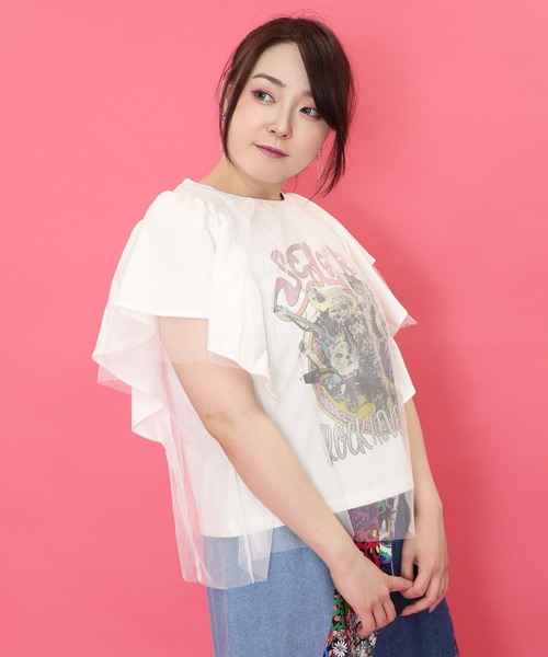 151670：ロックなキャッツ柄 チュール重ねTシャツの通販-ScoLar