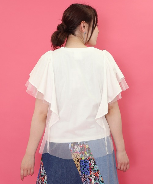 ScoLar tシャツ 151670：ロックなキャッツ柄 チュール重ねT