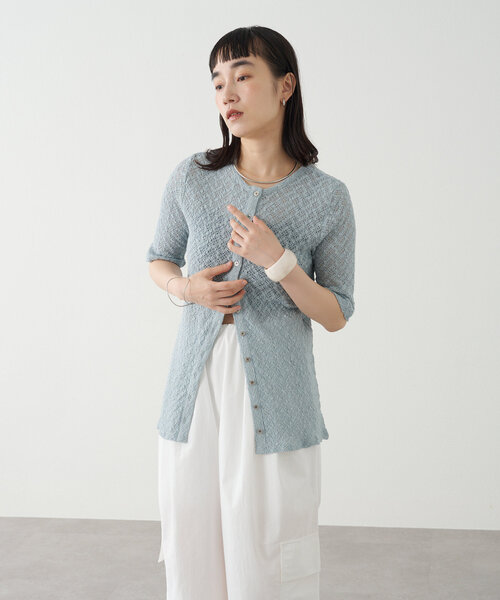 tシャツ 「単品使い可」2Pカットレースカーディガン レディース 洗える】7分袖前身レースカーディガン / Tiaclasse L