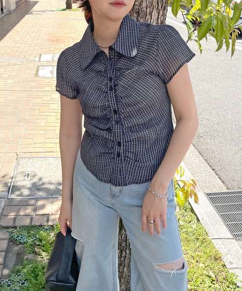 ブラウス シャツ グラフィティコラージュ シャツブラウス レディース VIS ブラウス シャツ シアークロップドシャツ レディース