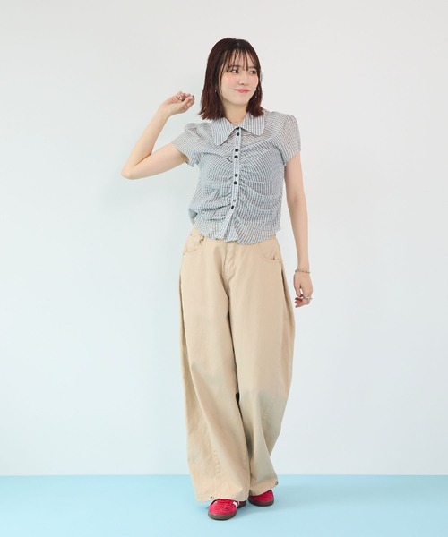 ブラウス シャツ 夏 半袖 「新登場」着るだけで細見え。チェック柄