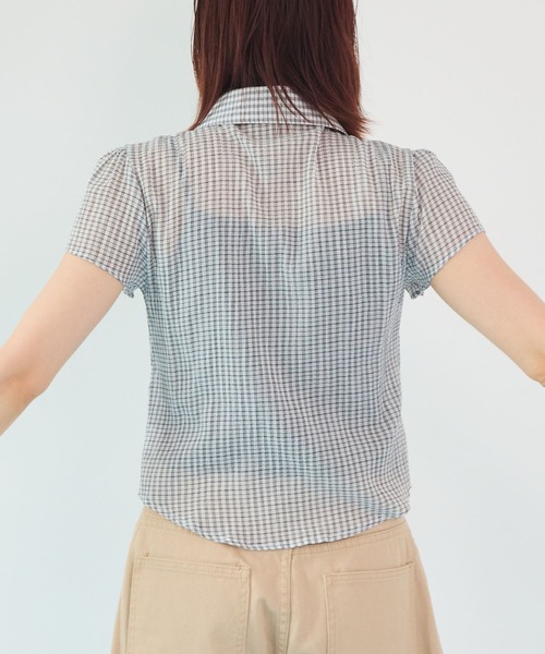 ブラウス シャツ 「新登場」着るだけで細見え。チェック柄シャーリング 