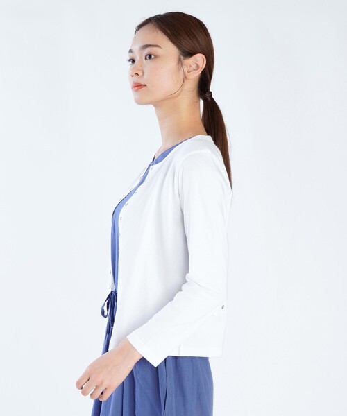 agnès b. カーディガンプレッション　ホワイト　3サイズ agnes b.（アニエスベー） カーディガン WEBスペシャル ロゴ コットン