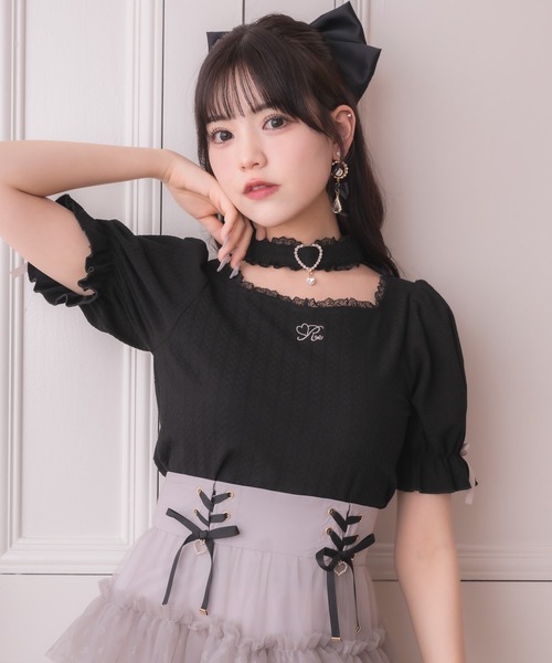 ROJITA tシャツ バックルチョーカーハートカットトップス