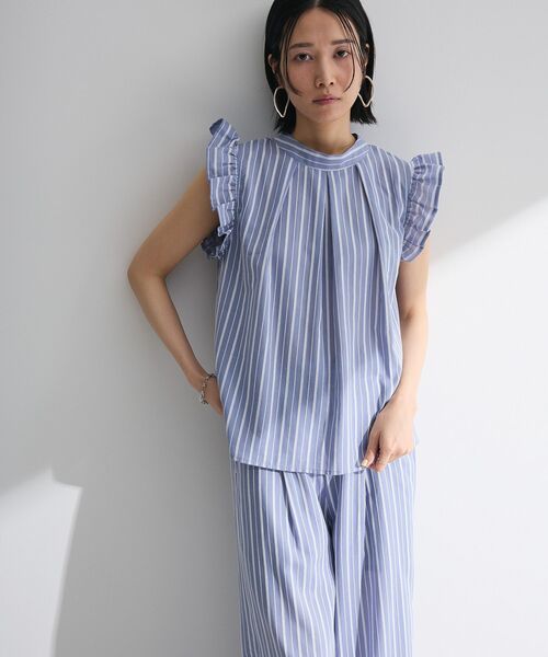 ELENCARE DUE ブラウス シャツ ストライプフリルブラウス レディース