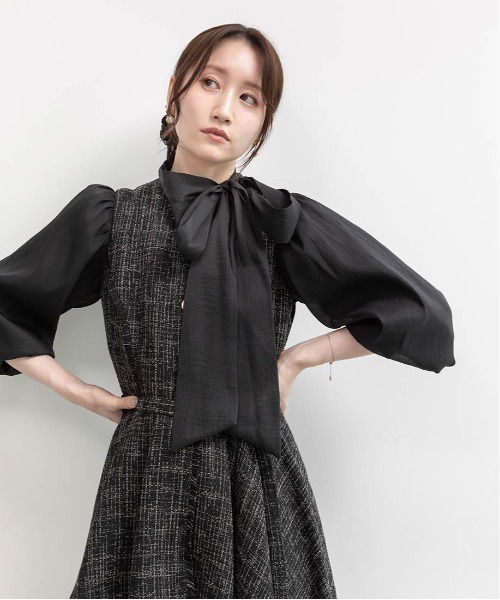 RANDA チュールレイヤードジャケットワンピース　　　ブラック 0-1 RANDA ワンピース チュールレイヤードジャケットワンピース