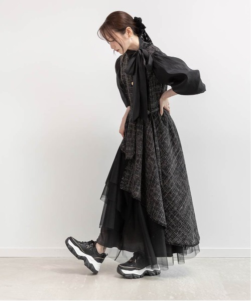 RANDA チュールレイヤードジャケットワンピース　　　ブラック 0-1 RANDA ワンピース チュールレイヤードジャケットワンピース
