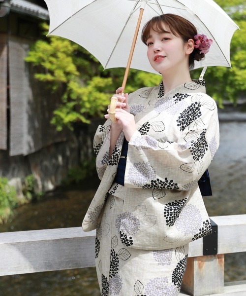 【新品】二部式浴衣のみ　綿麻　変わり織 なごみや 浴衣 レディース 単品 訳あり 女物 綿麻 変わり織 F 全