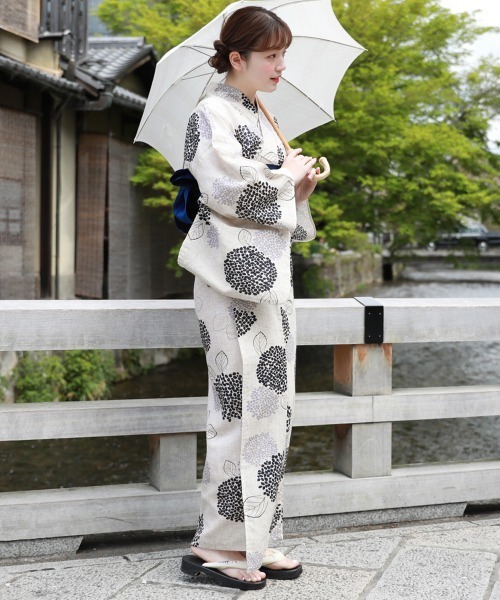 【新品】二部式浴衣のみ　綿麻　変わり織 和なでしこ 浴衣 変わり織り綿麻浴衣3点セット「生成り地に