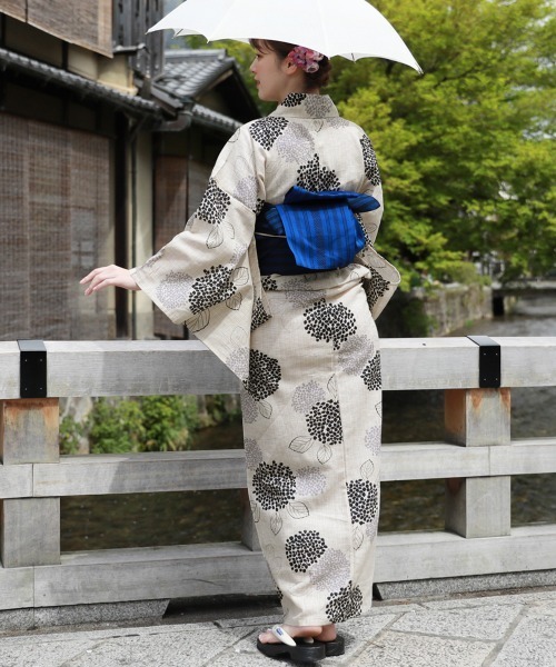 和なでしこ 浴衣 変わり織り綿麻浴衣3点セット「生成り地に