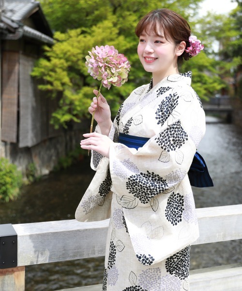 和なでしこ 浴衣 変わり織り綿麻浴衣3点セット「生成り地に