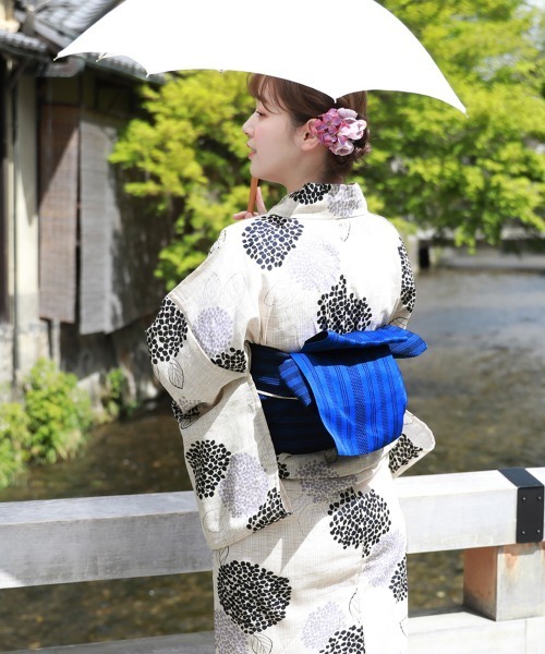 和なでしこ 浴衣 変わり織り綿麻浴衣3点セット「生成り地に