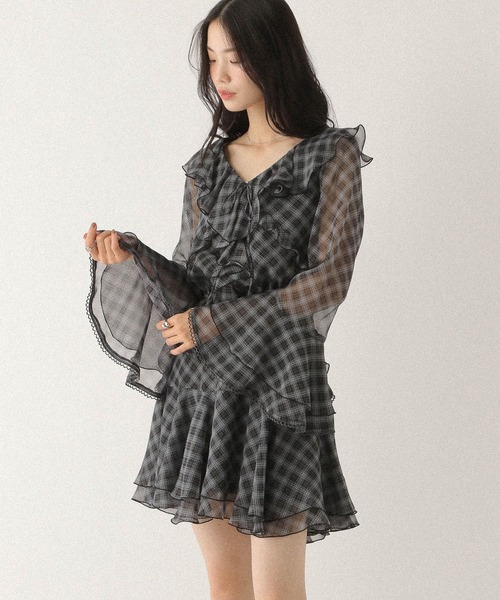 Heather ワンピース ラッフルティアードミニワンピース 590755