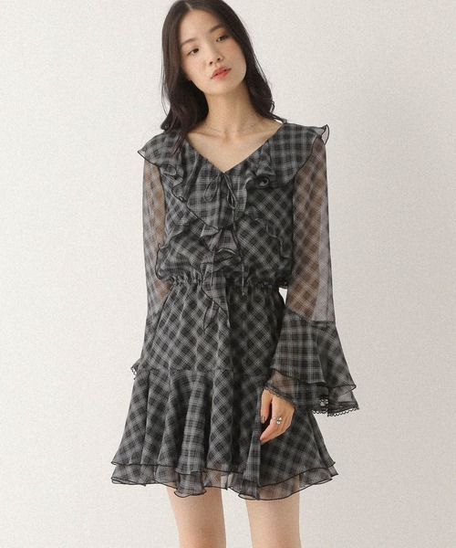 ラッフルティアードワンピース Heather ワンピース ラッフルティアードミニワンピース 590755