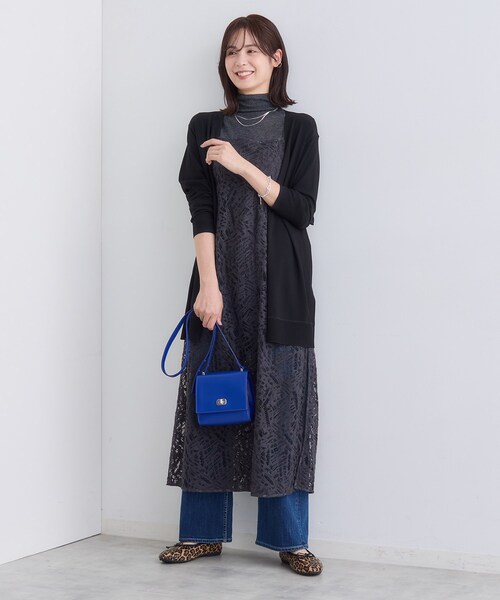 【美品】インディヴィバイ-INDIVI V.A.I-ロングシルクカーディガン 洗える/UVケア/接触冷感/日本製】定番！ロング丈カーディガン