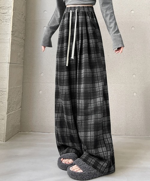 パンツ チェック柄 イージーワイドパンツ レディース : ZOZOTOWN Yahoo
