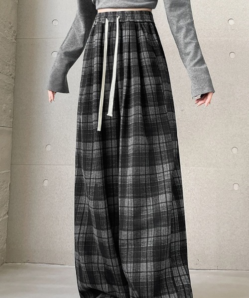 パンツ チェック柄 イージーワイドパンツ レディース : ZOZOTOWN Yahoo