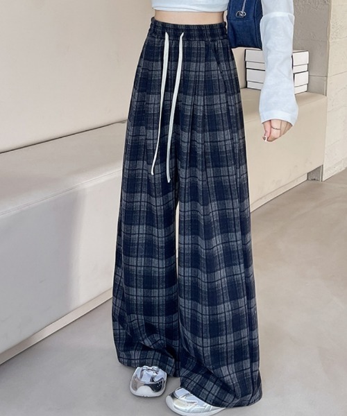 パンツ チェック柄 イージーワイドパンツ レディース : ZOZOTOWN Yahoo
