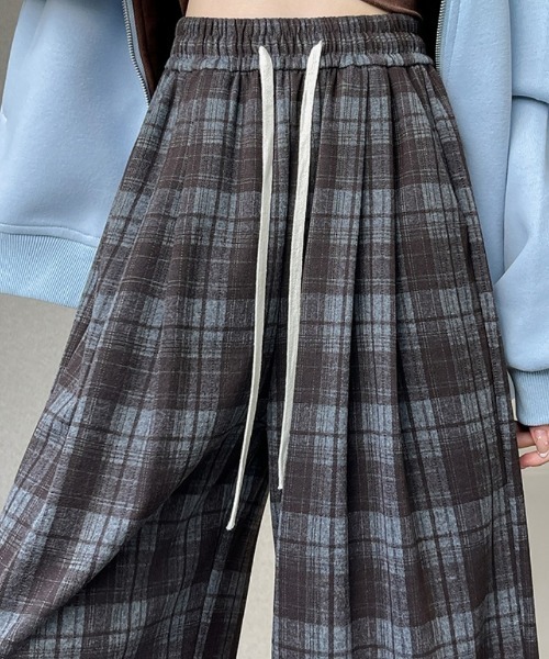 パンツ チェック柄 イージーワイドパンツ レディース : ZOZOTOWN Yahoo