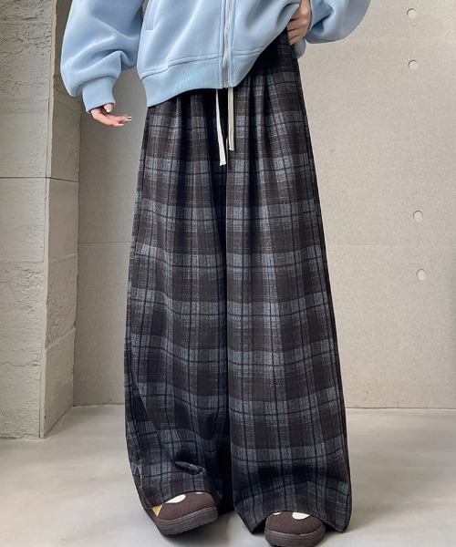 パンツ チェック柄 イージーワイドパンツ レディース : ZOZOTOWN Yahoo