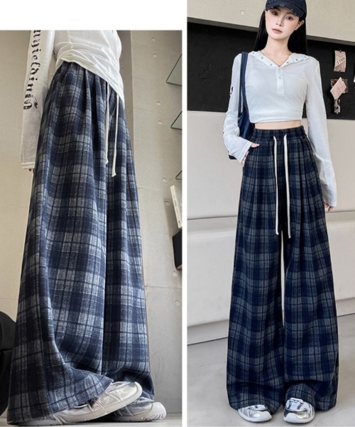 パンツ チェック柄 イージーワイドパンツ レディース : ZOZOTOWN Yahoo