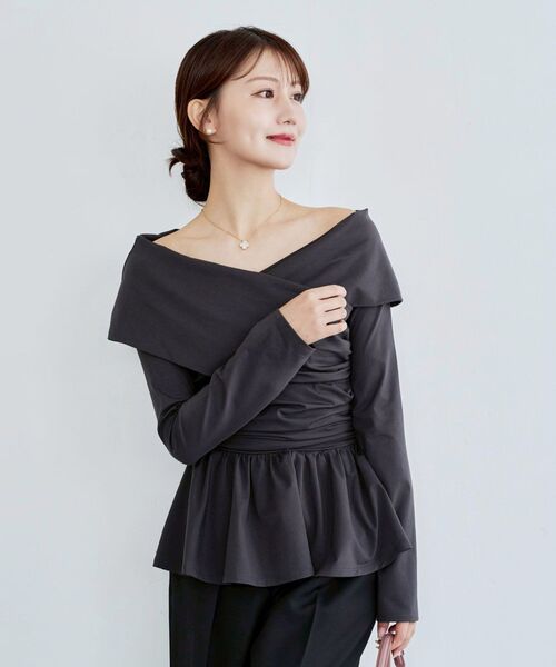cle blatt tシャツ ギャザーペプラムカットソー レディース : ZOZOTOWN