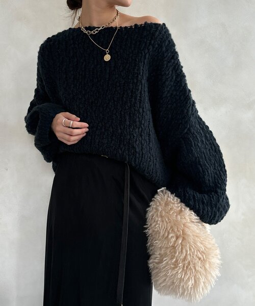 DouDou（ドゥドゥ） ニット セーター ウールスラブロービングニット