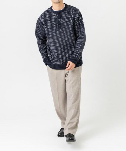 【NAVY】『XLサイズあり』バーズアイ柄ヘンリーネックニット セール】『XLサイズあり』バーズアイ柄ヘンリーネックニット（ニット