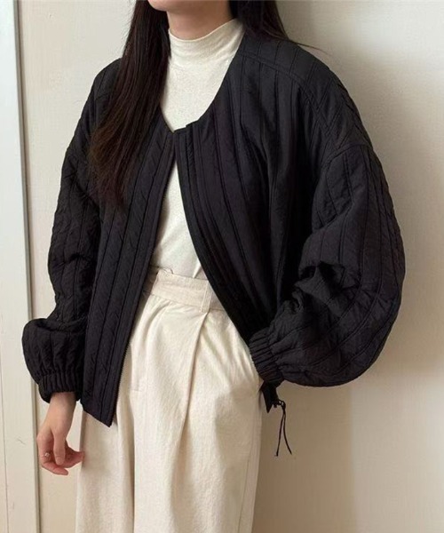 ジャケット ノーカラージャケット ゆったりx中綿大人のショート 