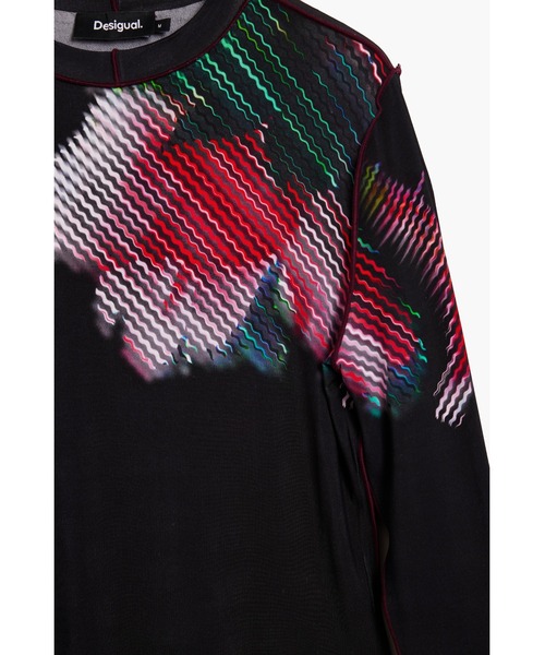 Desigual（デシグアル） tシャツ ピクセル風花グラフィック ブラック 