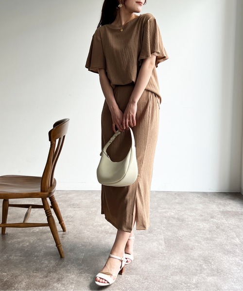 ❗️早い者勝ち❗️atlo 袖あり&ミモレ丈　3点セット　ベージュ Chez toi（シェトワ） セットアップ FREE イエロー レディース