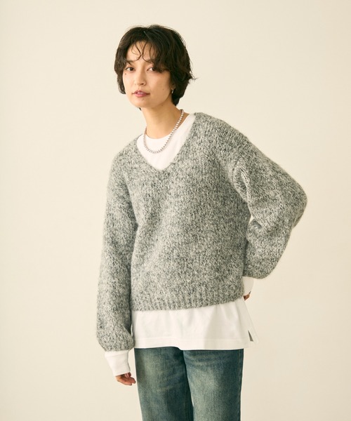 uchi. ニット セーター ミックスヤーンVネックニットプルオーバー