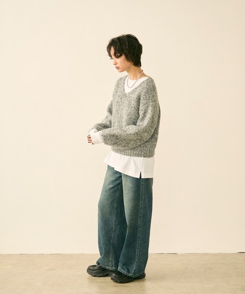 uchi. ニット セーター ミックスヤーンVネックニットプルオーバー