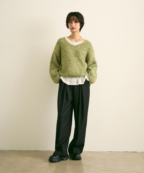 uchi. ニット セーター ミックスヤーンVネックニットプルオーバー