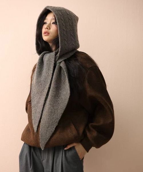 Chiina マフラー ストール Chiina/フード付き ニットマフラー