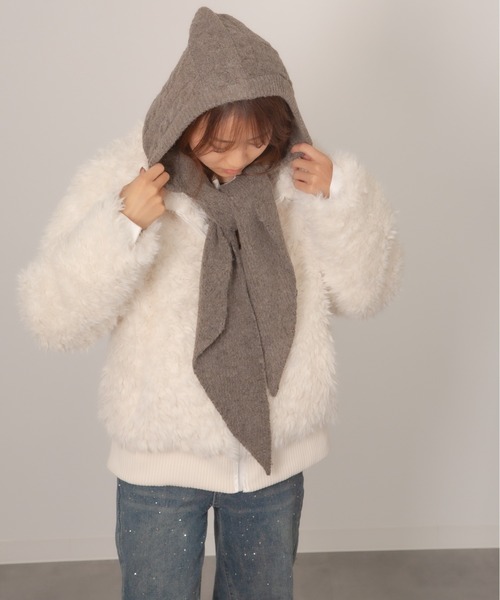 Chiina マフラー ストール Chiina/フード付き ニットマフラー