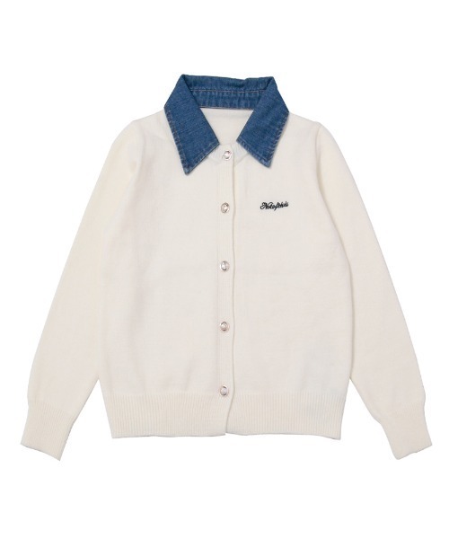 カーディガン シャツ襟付きロゴニットカーディガン レディース